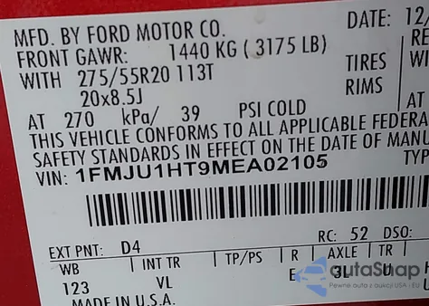 2021 Ford Expedition Xlt из США, поврежденный, VIN 1FMJU1HT9MEA02105